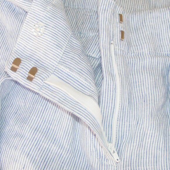 CHICOS Pants, 0.5/6R, Linen, Paper Bag Waist, Blue/White, Stripes, Sash belt - Picture 9 of 12